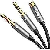 UGREEN Headphone Splitter for Computer Audio Mic Y Splitter 3.5mm Female to 2 Dual Male Adapter Mic Audio Stereo Jack Earphon