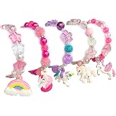 ELEMIRSA 5pcs Little Girl Bracelet Kids Unicorn Bracelets Girl Unicorn Party Favor Pretend Play Bracelet for Toddlers Teens Charm Bracelet Gift Box