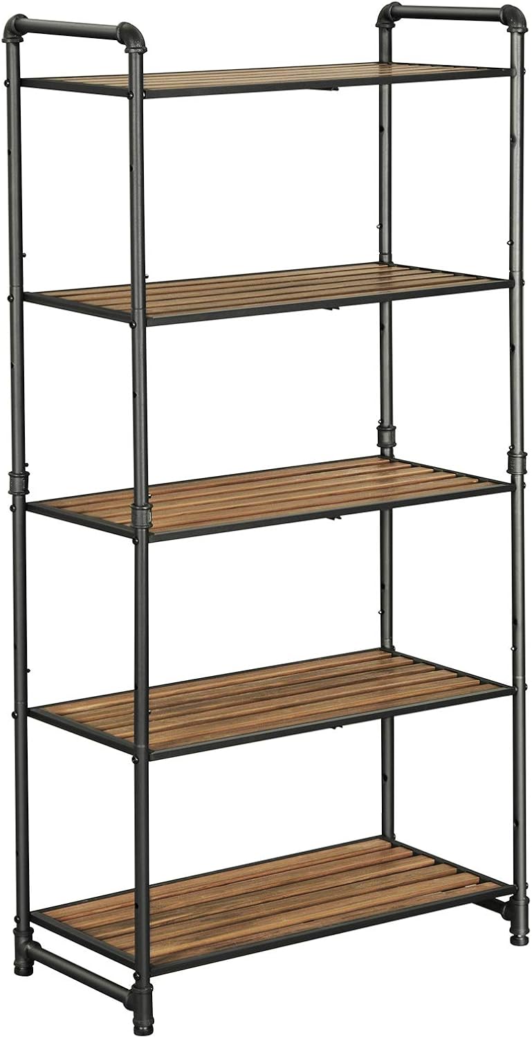 VASAGLE 5-Tier Storage Rack, Bookshelf, Customizable Kitchen Bathroom DIY Shelf, Industrial Extendable Plant Stand with Adjustable Shelves, 25.1 x 12 x 51 Inches, for Living Room, Rustic Look UBSC26BX: Kitchen & Dining
