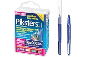 Piksters Interdental Brushes, 40 pk, Size 000, Interdental Tooth Brush for Extremely Tight and Fine Teeth Gaps, Gum Soft Bristles for Plaque Removal, Safe for Braces
