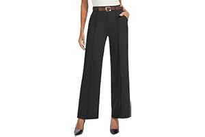 AVAMO Wide Leg Dress Pants for Women Pull On Stretchy Work Pants with Pockets High Elastic Waist Office Business
