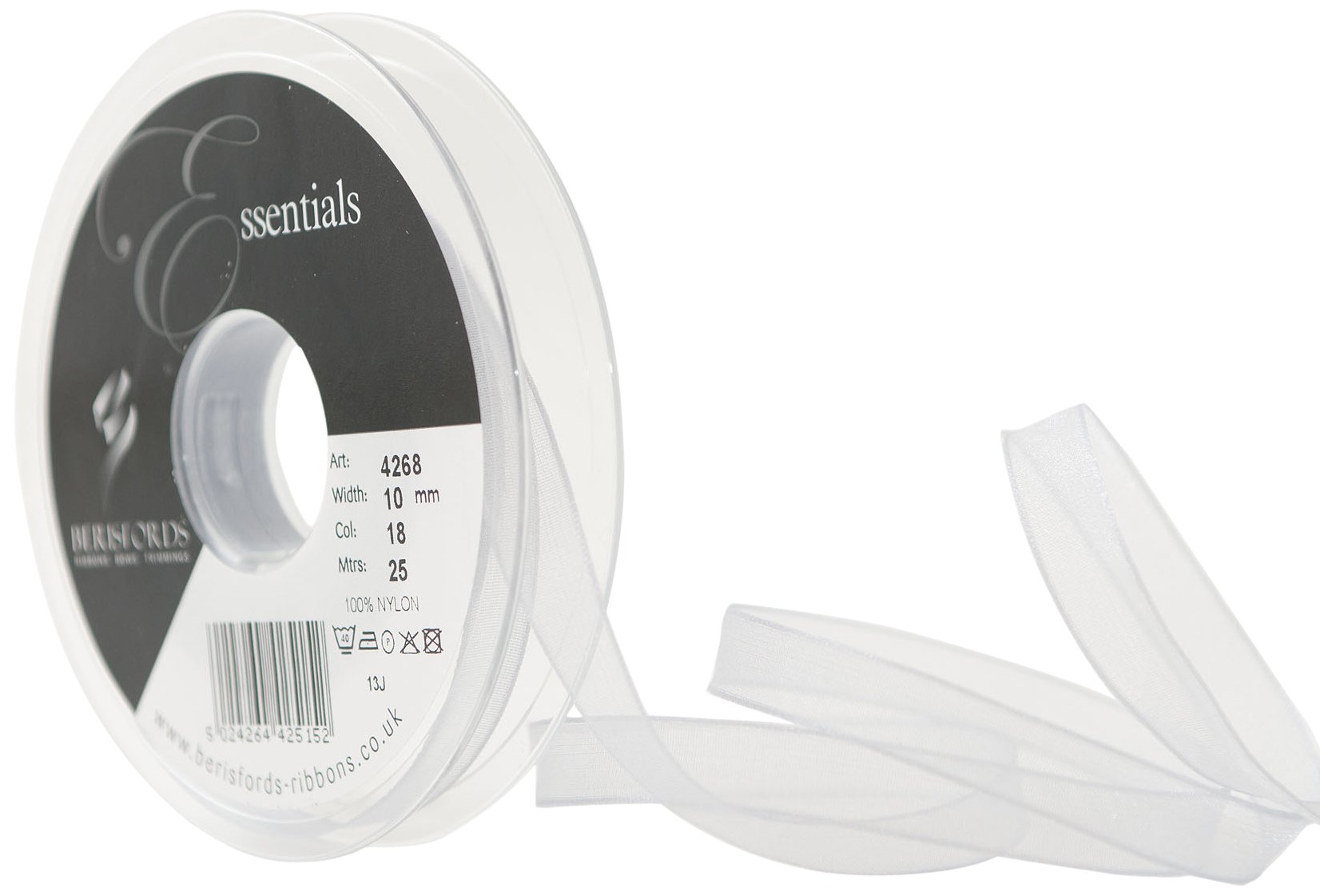 Berisfords 10 mm Super Sheer Ribbon, Silver Grey