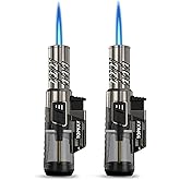 TOPKAY 2 Pack Torch Lighter Jet Flame Butane Lighter Refillable Mini Torch Lighter for Candles Grill BBQ Fireworks Camping (NO PREFILLED)