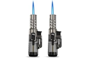 TOPKAY 2 Pack Torch Lighter Jet Flame Butane Lighter Refillable Mini Torch Lighter for Candles Grill BBQ Fireworks Camping (NO PREFILLED)
