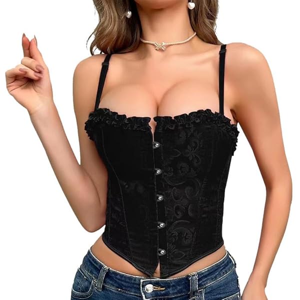 Vikodah Womens Bustier Corset Black Lace Boned Renaissance Palace