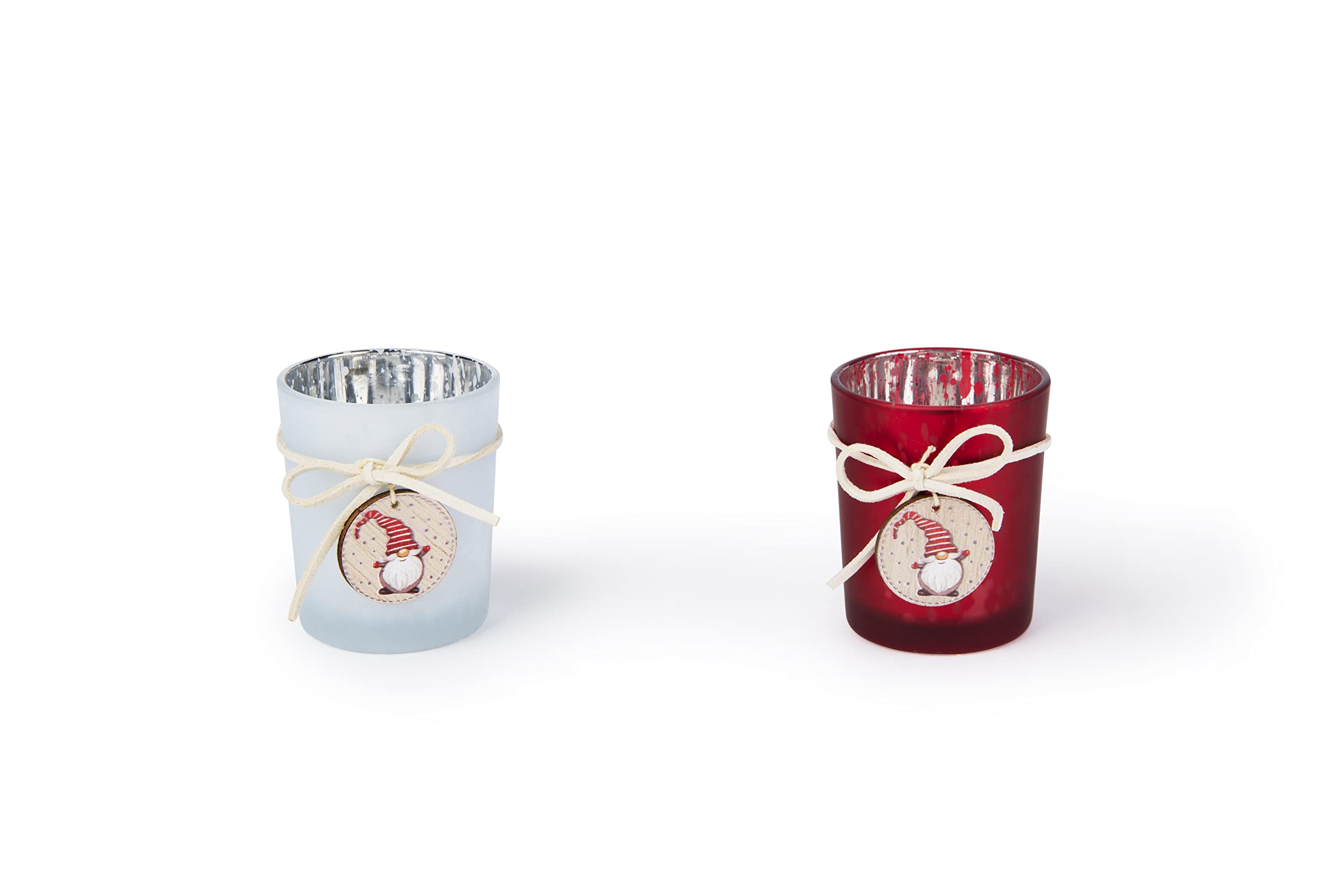 Excelsa Set of 6 Gnome Tea Light Holder, cm. 5,5 x 6,5, Glass and Wood