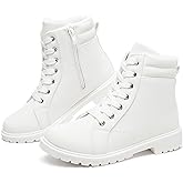 Rominz White Snow Boots for Women Black Winter Ankle Bootie with Warm Faux Fur Lining & Zipper Non-Slip Waterproof Boot