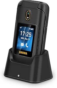 UNIWA 4G Unlocked Flip Phone for Seniors, Dual Screen Big Button Basic Phone for Elderly, Simple Cell Phone with SOS Button, Hearing Aid Compatible, Big Volume, Easy to Use with Charging Dock(Gray)