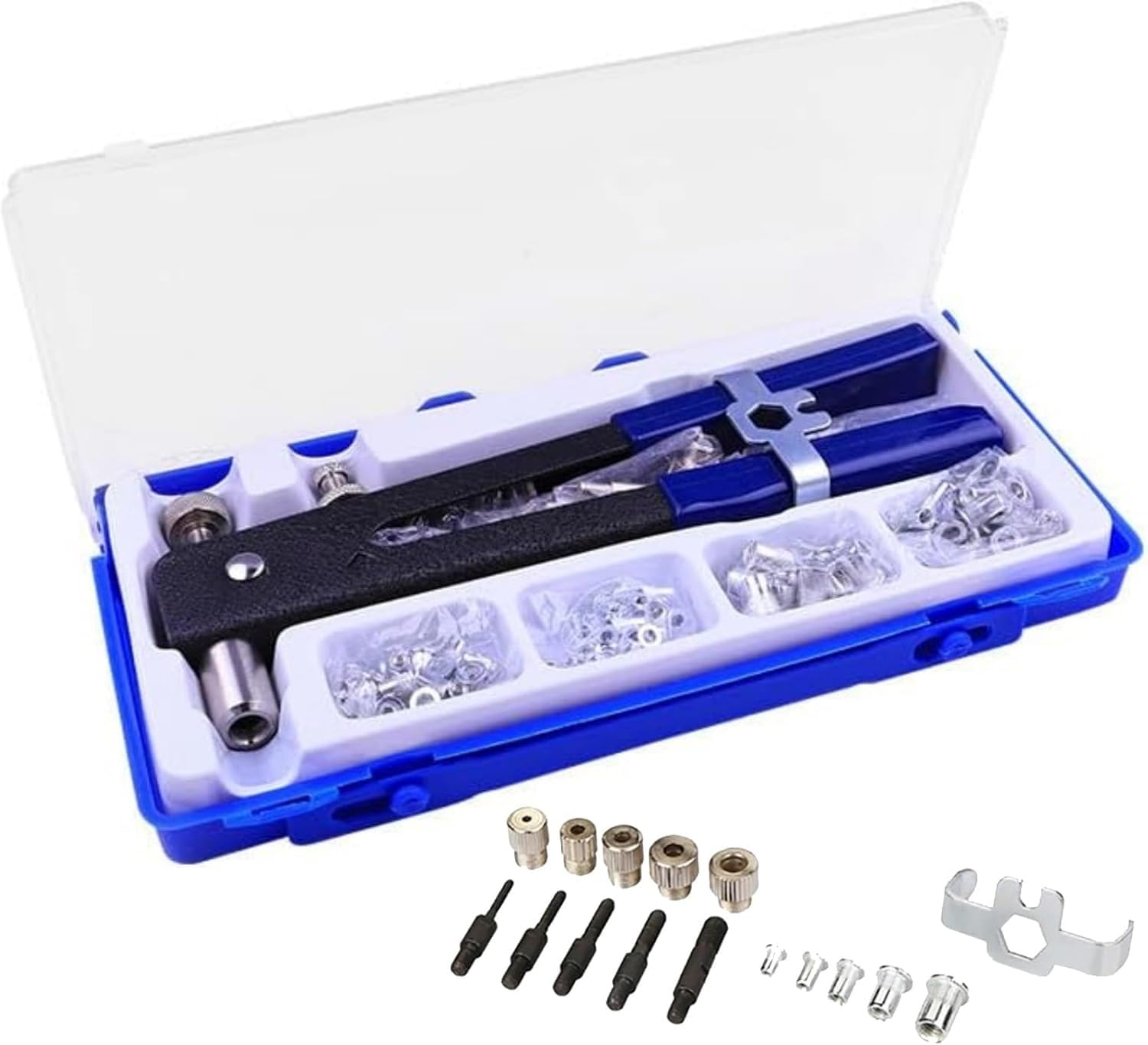 YWHWXB 86 Pcs Heavy Blind Rivet Nut Tool Kit Hand Riveter Wrench Threaded Insert Rivnut Nutsert with M3 M4 M5 M6 M8 for Furniture,Decoration,Car,Trailer,Boat