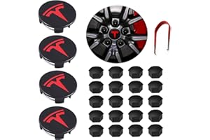 SONNEMOND Tesla Model 3 Wheel Center Hub Cap Kit, Y, S & X Wheel Cap Kit Center Cap Lug Nut Covers (4 Hub Center Caps + 20 Wheel Lug Nut Covers) Black&Red Tesla Accessories