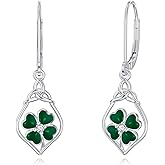 Lypic St Patrick's Earrings Four Leaf Clover/Shamrock Hat/Rainbow/Mardi Gras Fleur De Lis Earrings 925 Sterling Silver Celtic Knot Clover Dangle Earring St Patricks Day Jewelry for Women