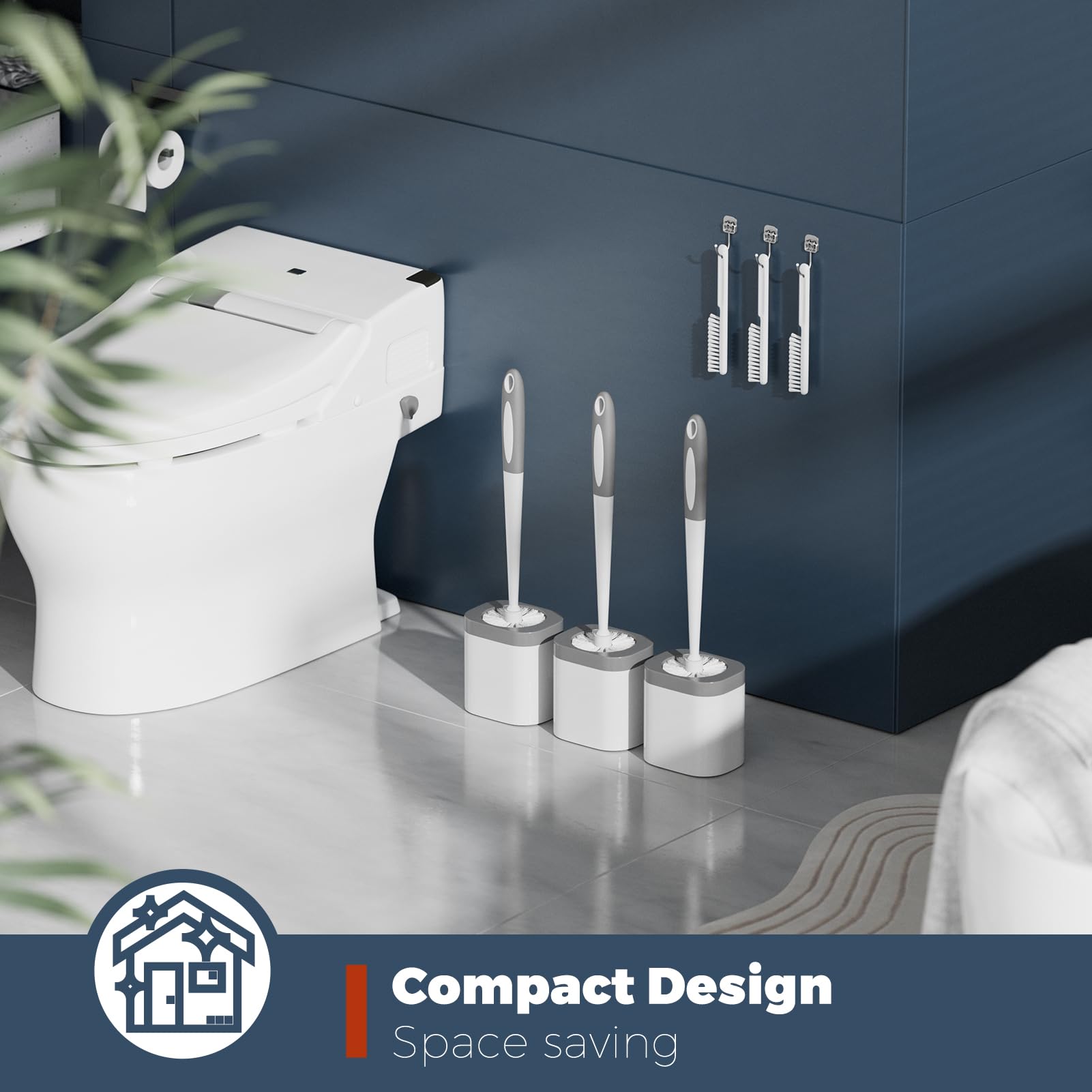 Holaloha Toilet Brush, 3 Pack Toilet Brush and Holder Set Bathroom Accessories, Toilet Bowl Brush and Holder with 3 Crevice Brush for Bathroom, Toilet Scrubber Brush (White)