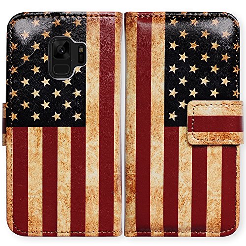 Bcov Bfun Packing Galaxy S9 Plus Case, Retro American Flag Card Slot Wallet Leather Cover Case for Samsung Galaxy S9 Plus / +