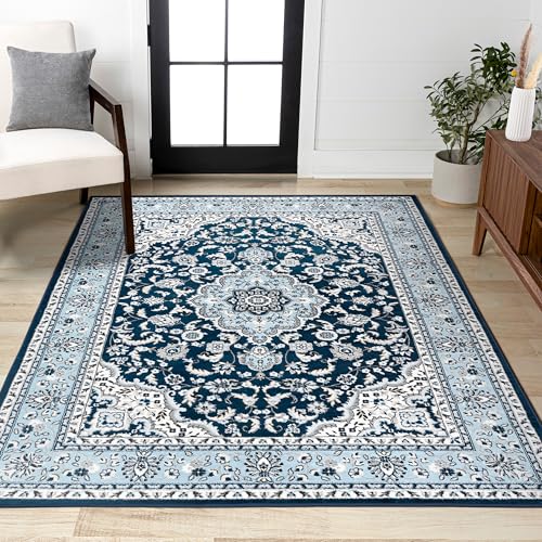 JONATHAN Y Palmette Modern Floral Navy/Blue Indoor Area Rug, 3x5, Vintage, Bohe…