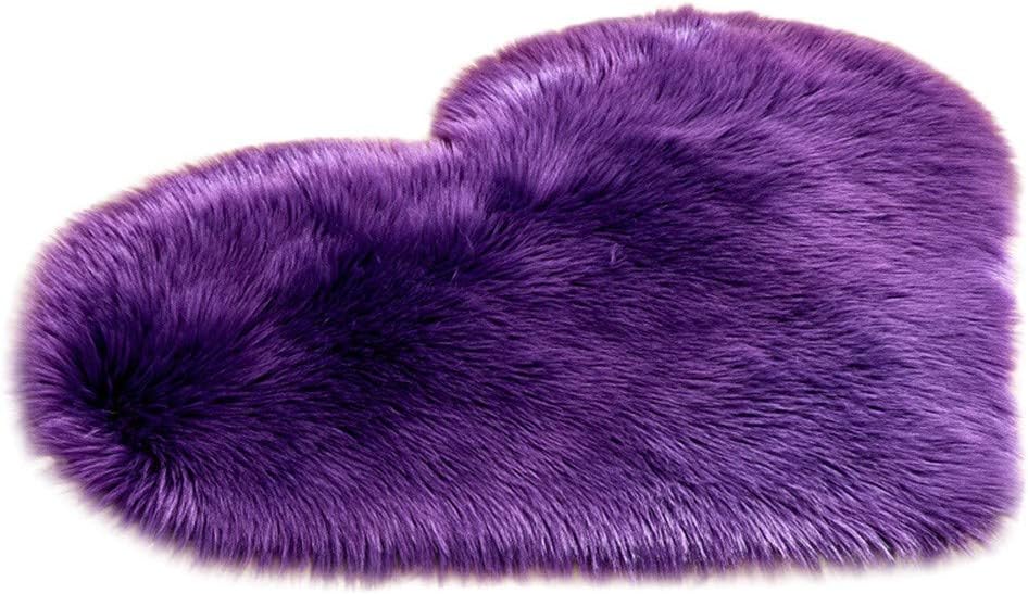 Ultra Soft Area Rug Wool Imitation Sheepskin Rugs - Faux Fur Non Slip Heart-Shaped Shaggy Carpet - Fluffy Chair Cover Seat Pad - Indoor Thick Indoor Mats - Home Bedroom Living Room Decor (Purple)