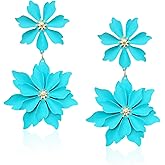 GUOXIAOMEI Handmade Bohemian Large Matte Double Flower Dangle Drop Earrings Metal floral Stud Earrings For Women Statement Wedding Holiday Jewelry Gifts