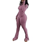 Adogirl Women 2 Piece Outfits Tracksuit Set Long Sleeve Full Zipper Crop Jacket and Flare Pants Workout Set With Pockets