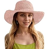 Womens Floppy Straw Sun Hat Packable Wide Brim Summer Beach Hat Foldable Crochet Bucket Hats