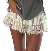 Engofs Women Y2k Lace Slip Skirt Mini Ruffle Pleated Flowy Short Skirts