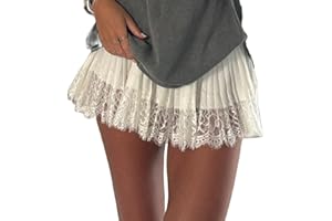 Engofs Women Y2k Lace Slip Skirt Mini Ruffle Pleated Flowy Short Skirts