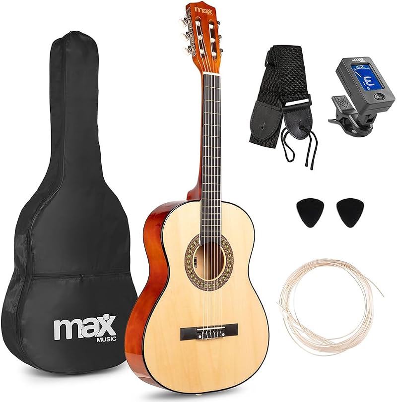 MAX SoloArt Junior 3/4 Starter Acoustic Guitar Kit Natural Wood for Kids