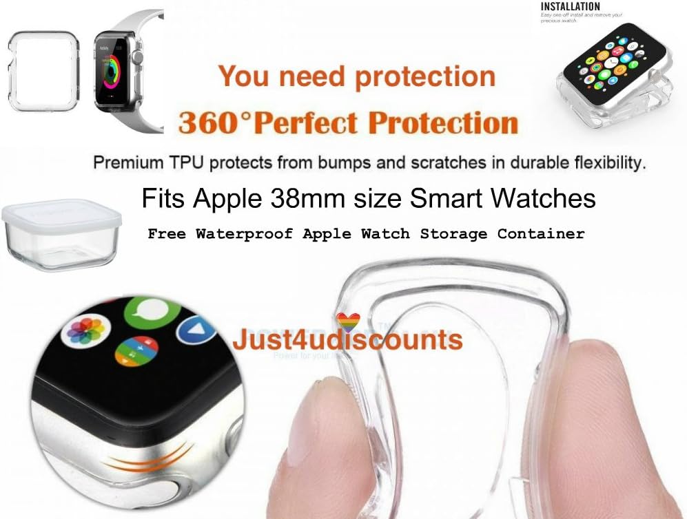 2015 New Improved38mm Apple watch crystal clear Watch Case CLARITY fits 38mm only Includes A free water proof apple watch storage container