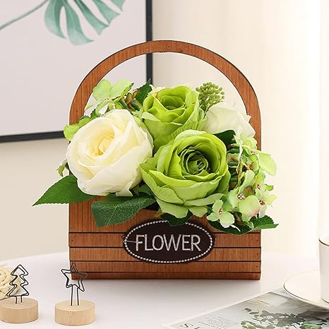 Amazon カタク Kataku 造花 バラ ローズ Flower バッグような花瓶付き 観葉植物 本物にそっくり おしゃれ プレゼント 贈り物 お祝いに 結婚式 リビング ベランダ 玄関 喫茶店 置物 枯れない花 造花 風水 インテリア お部屋が明るくなる グリーン C 造花 オンライン通販