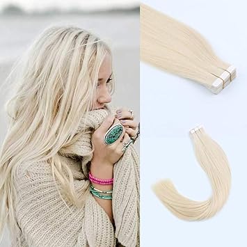 Amazon Com Lovrio 20 20pcs 50g Remy Tape In Human Hair Extensions Human Hair 60 Platinum Blonde Seamless Skin Weft Invisible Double Sided Beauty