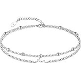 CHIC & ARTSY 925 Sterling Silver Ankle Bracelets for Women, Adjustable Layered Foot Chains with Nature & Symbol Charms, Lightweight Comfort Fit Boho Beach Everyday Jewelry