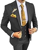Wangyue Mens Suits Slim Fit 3 Piece Steel Grey Suit