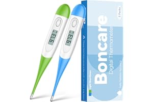 BONCARE Thermometer for Baby, 2 Packs, Rectal Digital Thermometer with 10 Seconds Fast Reading (Light Blue+Green)