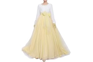 YULUOSHA Women Wedding Long Maxi Puffy Tulle Skirt Floor Length A Line with Bowknot Belt High Waisted for Wedding Party Evening
