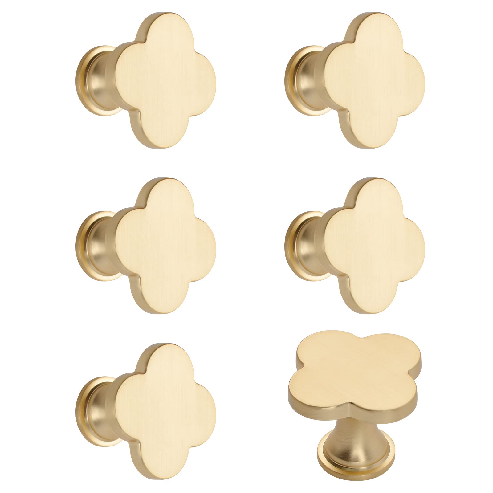 MOROBOR 6PCS Four-Leaf Clover Handle, Creative Cabinet Drawer Pulls Multifunctional Single Hole Zinc Alloy Knobs for Dresser Wardrobe Door Furniture/Gold Base and Surface — image 1