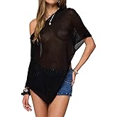 Seyumixi Knit Sheer Poncho Top for Women Y2k Asymmetric Shrug Beach Cover Up See Through Lightweight Off Shoulder Shawl