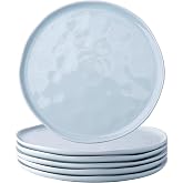 LERATIO Ceramic Salad Plates Set of 6,8.0 inch Porcelain Salad Plates | Handmade Wavy Edge Rim,Microwave &amp; Oven&amp; Dishwashes Safe,Light weight &amp; Scratch Resistant Dishes Set-Light Blue