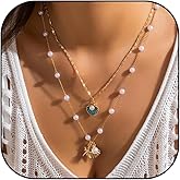 Roe Dolph Starfish Shell Necklace Layered Boho Necklaces for Women Chunky Gold Necklace Starfish Jewelry Accessories Dress Fashion Summer Beach Vacation Outfits Accessories for Women