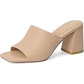 Vaslemuse Mule Heels For Women, Chunky Block Heeled Sandals, Square Open Toe Casual Comfort Slide Shoes