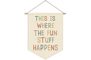 XYDEG Playroom Wall Decor,Fun Classroom Decor, This Is Where The Fun Stuff Happens Canvas Banner,Nursery Decor Wall Hanging Pennant Flag Canvas Banner 15x11in
