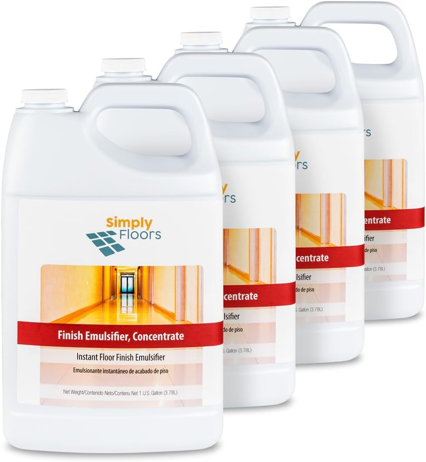 Simply Floors FLC-00028 Floor Finish Emulsifier Stripper - [Pack of 4 - 1 gallon bottles], 11.5-12.5 pH, Economical, concentrated, aggressive, low foam formula for heavy build up.