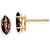 14k Yellow Gold Marquise Cut Smoky Quartz Stud Earrings for Women, Faceted Brown Gemstone in Four Prong Setting, Lightweight Elegant Minimalist Quartz Jewelry for Formal or Everyday Wear 9x4 mm