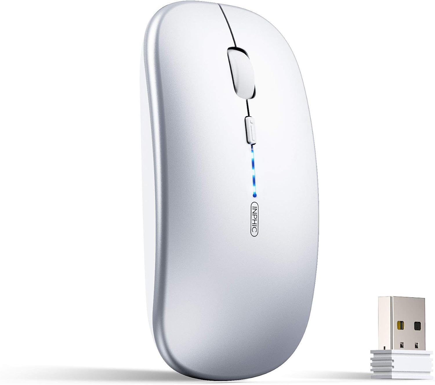 inphic Wireless Mouse Rechargeable, Ultra Thin 2.4G Silent Optical Mouse 1600 DPI with USB Receiver for Laptop PC, Mac