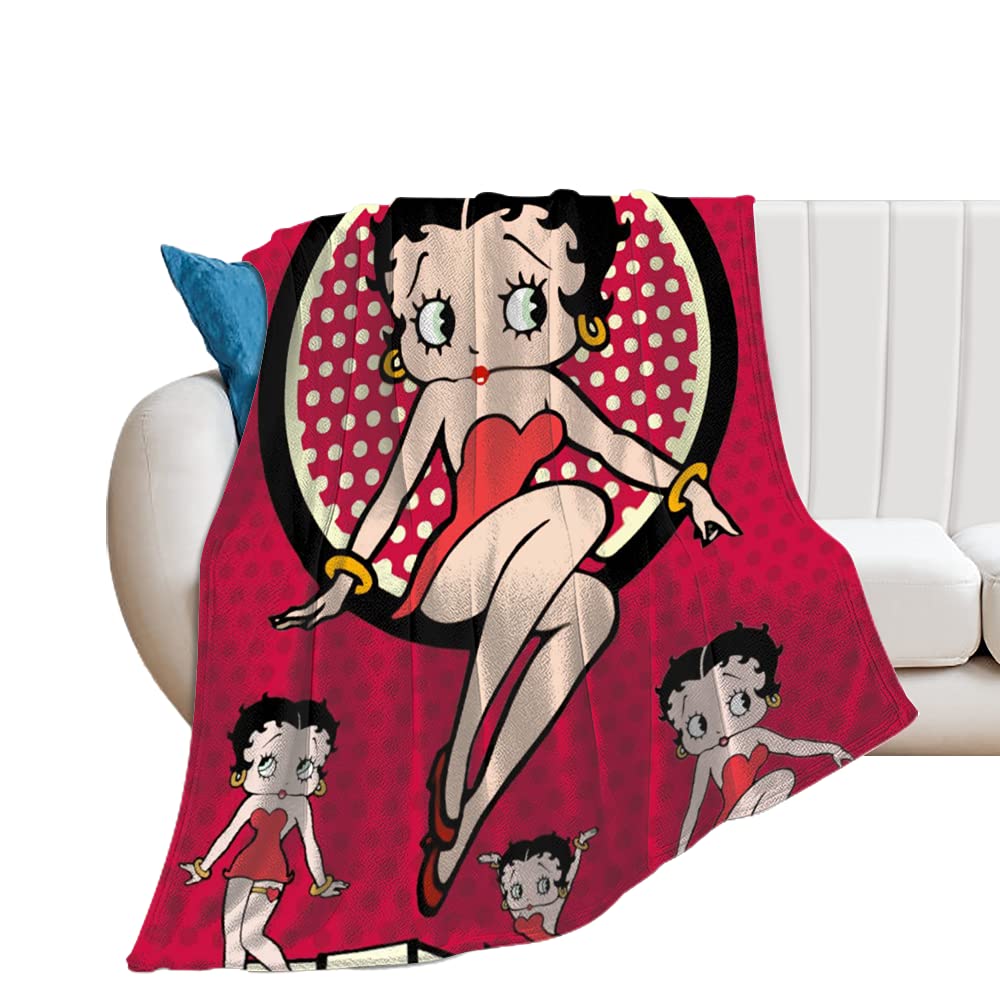 HYN Betty Boop Blanket for Sofa Flannel Throw Soft Blankets Gift for Mon Size 50''x40'' (red 2)