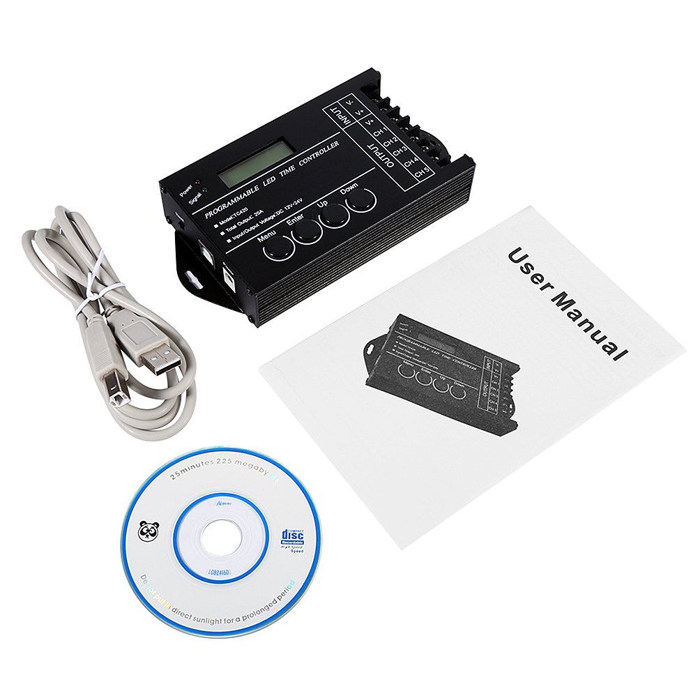 Yosoo DC12V 24V 20A Programmable Time Regulator Dimmer Multi-Function Device Channel 5 Time Regulator, Used for Dedicated RGB Rgbw Light Two Color Dedicated (Black)