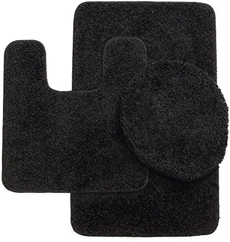 3PC BATHROOM SET BATH MAT COUNTOUR RUG LID COVER PLAIN