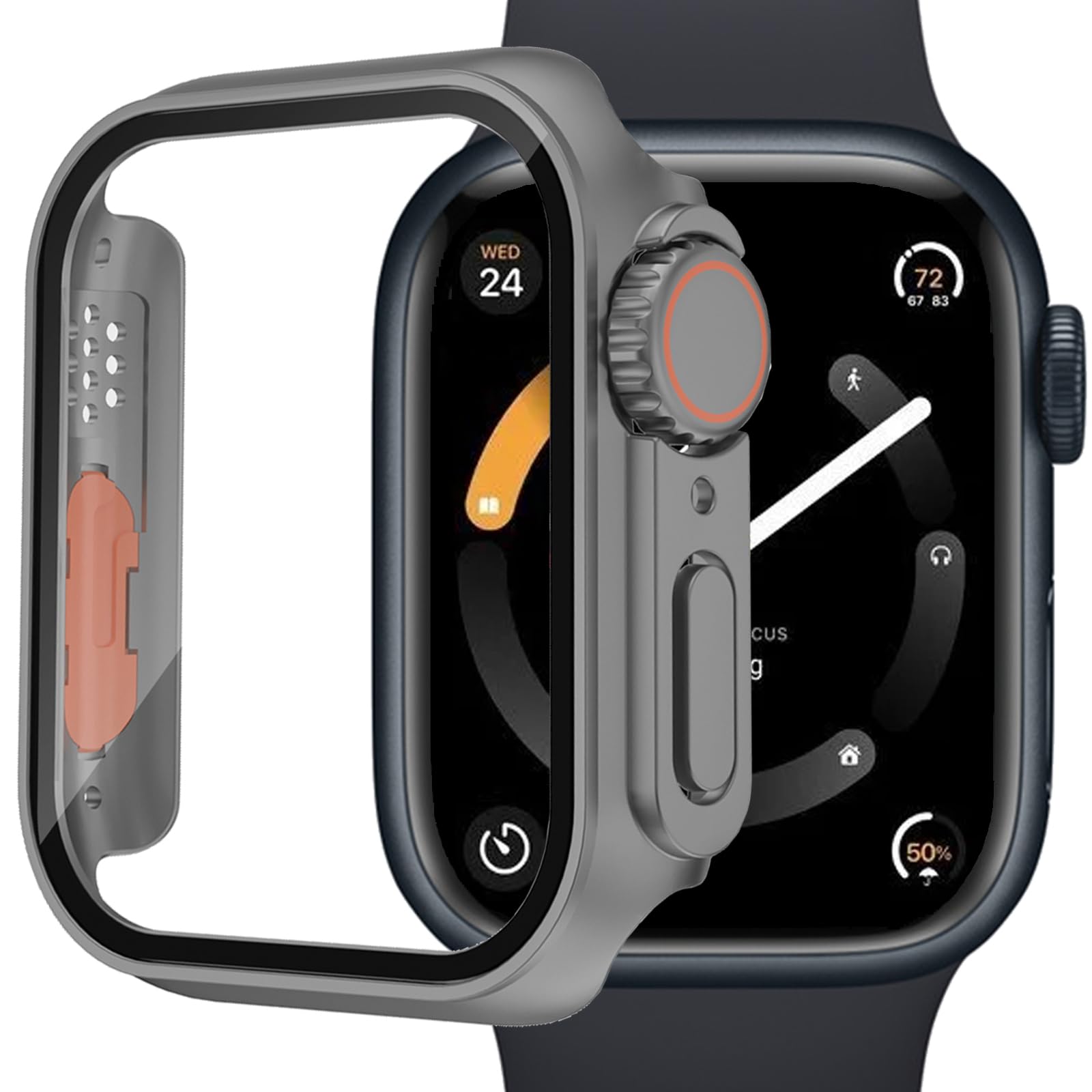 Miimall Case Compatible with Apple Watch Series 9/8/7 45mm, [Apple Watch Ultra 2/Ultra Appearance] [Tempered Glass Screen Protector] Hard Shockproof Full Protection Bumper Cover for iWatch 9-Grey