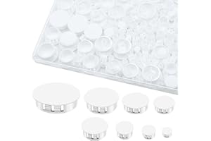 UILLCUET 180PCS 8 Sizes White Plastic Hole Plugs, Knockout Plugs for Reserved Holes in Kitchen Cabinet, 1/4" to 1" Sizes
