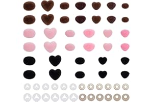 AHANDMAKER 36Pcs Flocking Safety Noses 3 Styles Heart/Oval/Triangle Crafts Amigurumi Velvet Stuffed Animal Noses with Washers