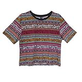 Aurora Women's Tops Vintage Totem T shirt Tribal Short Sleeve Crop casual Size L DT72