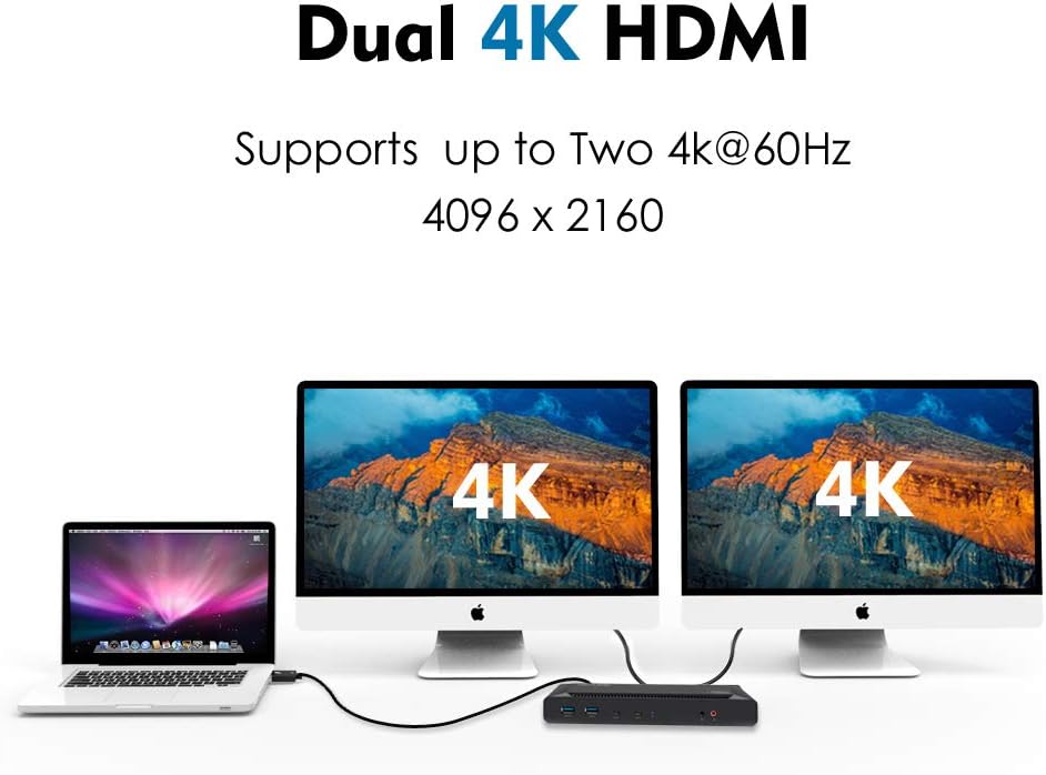 WAVLINK USB 3.0 / USB C Dual 4K Display Docking Station with DisplayPort and HDMI for Windows or macOS Support 65W Power Charge to Host Computer - Image 3
