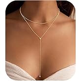 Ursteel Dainty Lariat Necklace for Women, Valentines Gifts 14K Gold Plated Y-Shaped Long Necklace Layered Drop Necklaces Pearl Cross Clover Cubic Zirconia Charm Necklaces Jewelry Gifts for Women